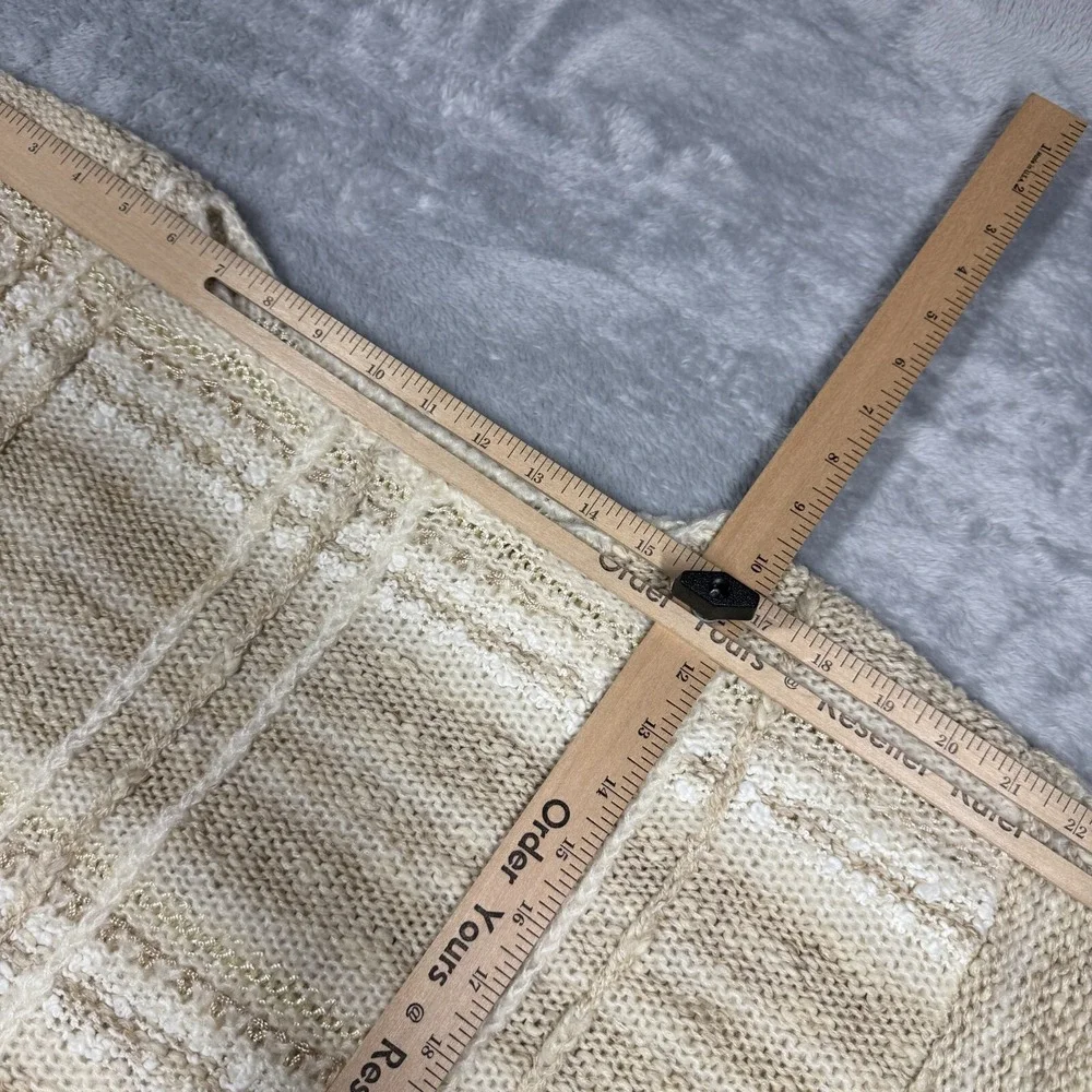 Vintage Beldoch Popper Sweater Women L Beige Cozy Textured Plaid Knit 80s - Picture 9 of 16